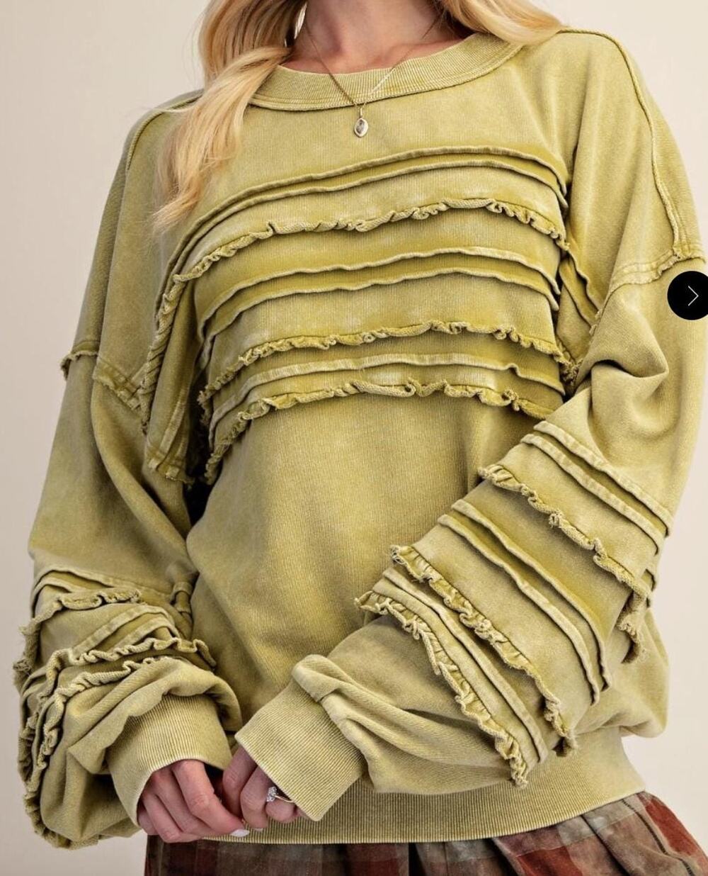 Easel Pistachio Ruffle Sweatshirt | Textured Boho Oversized Pullover